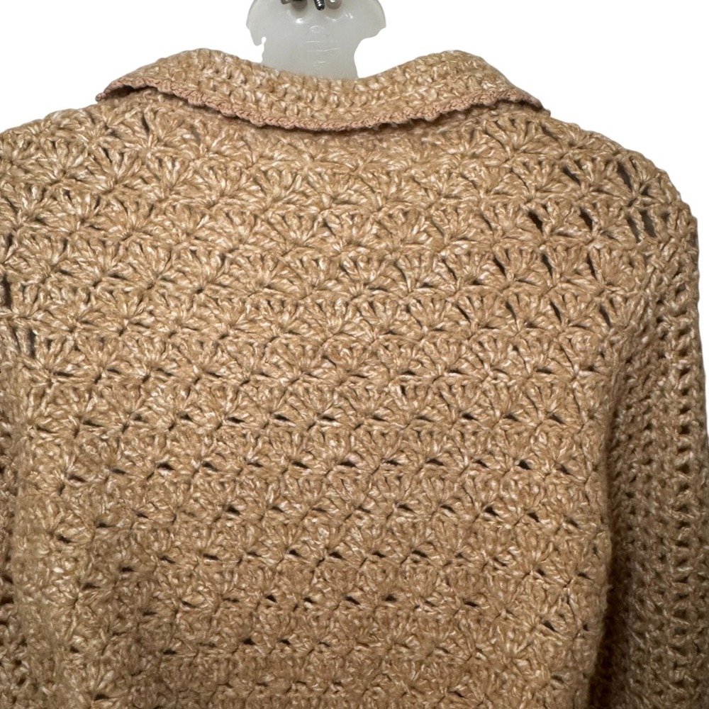 Anthropologie Moth Open Crochet Cardigan Sweater Size S Tan Belted Boho - Picture 6 of 9